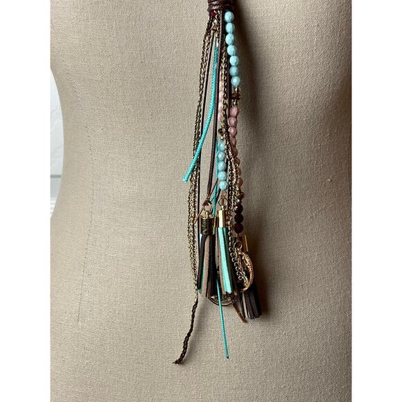 Fashion Jewelry Green Beading Gold Metal Mix Long Necklace NWT - Picture 5 of 6